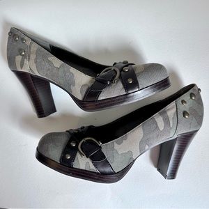 MIA Angelina platform pumps in army camo & rivets
